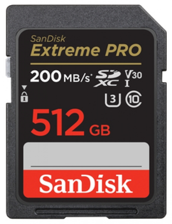 SDXC 512GB Extreme Pro 200MB/S V30 UHS-I U3, Class 10