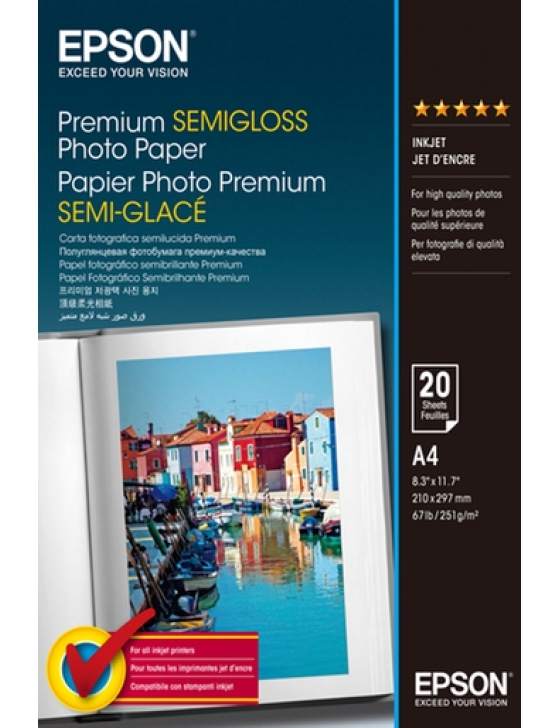 Premium Semigloss Photo Paper, A4, 251g/m², 20 Blatt